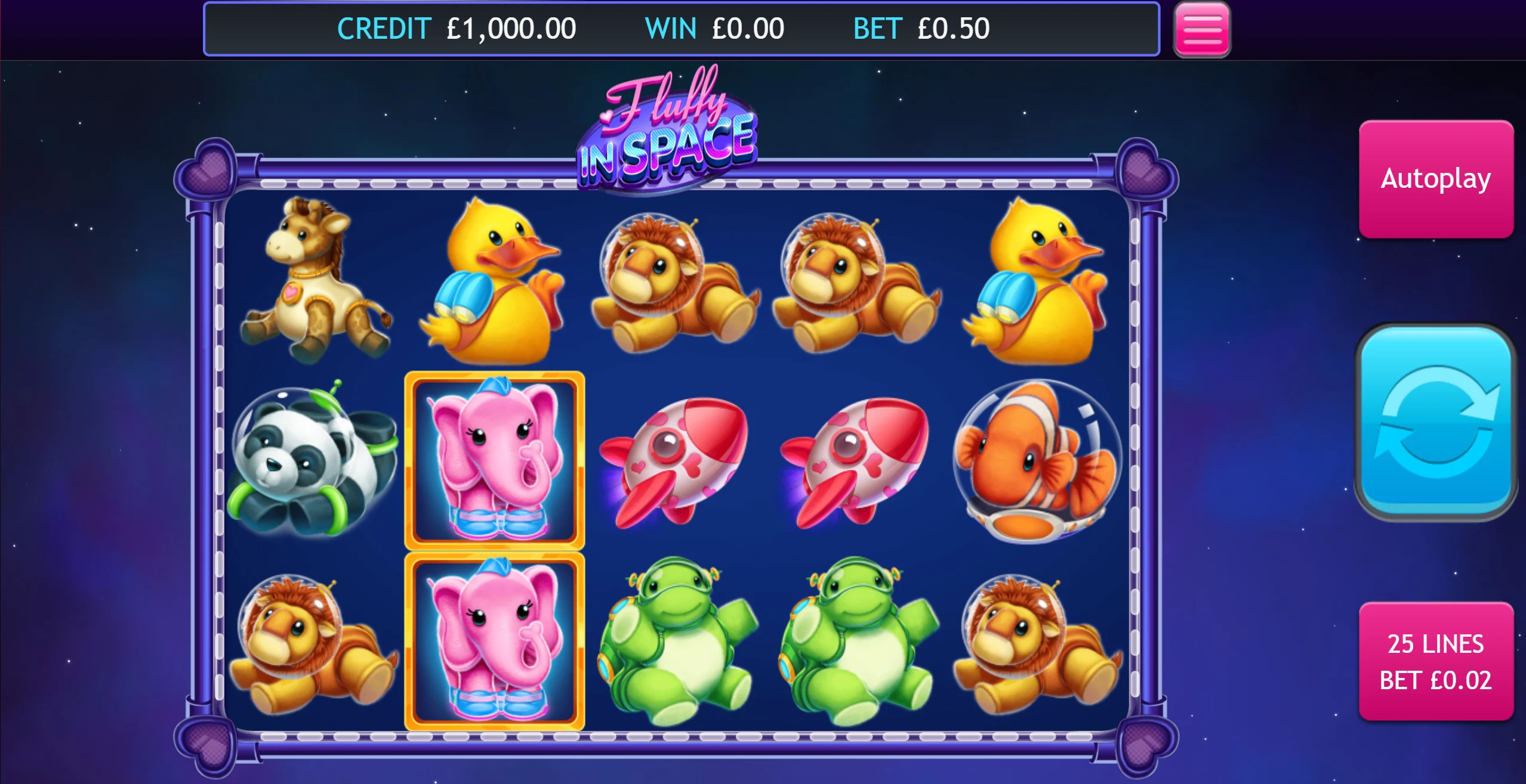Fluffy in Space slot reels